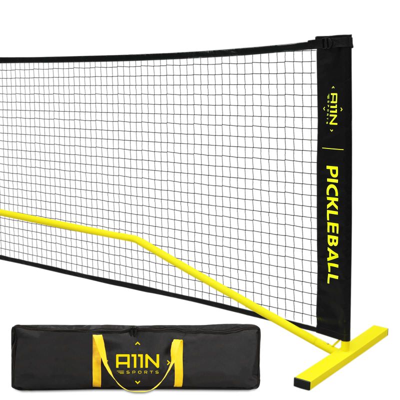 Photo 1 of A11N Portable Pickleball Net System, Designed for All Weather Conditions with Steady Metal Frame and Strong PE Net, Regulation Size Net with Carrying Bag Yellow&Black