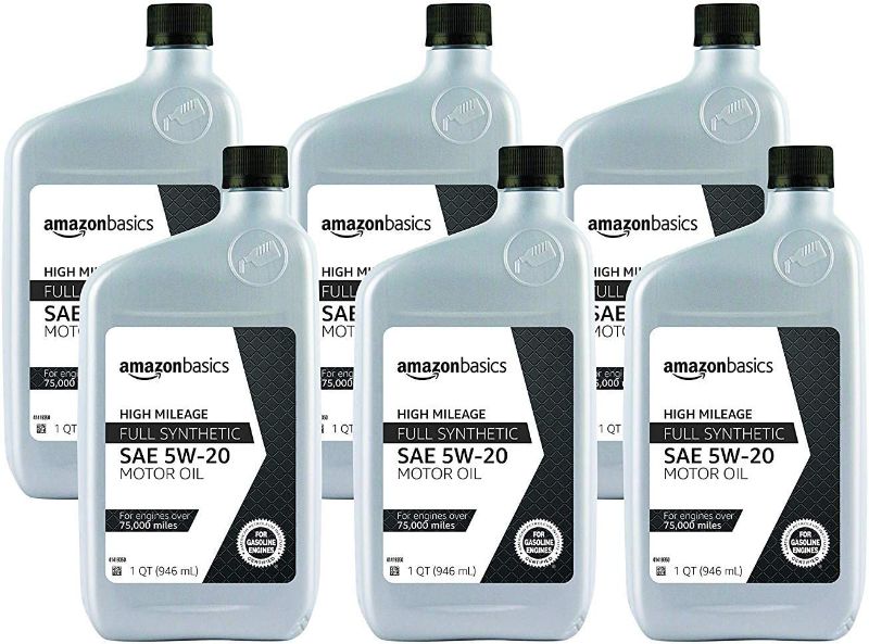 Photo 1 of Amazon Basics High Mileage Motor Oil - Full Synthetic - 5W-20 - 1 Quart - 6 Pack
