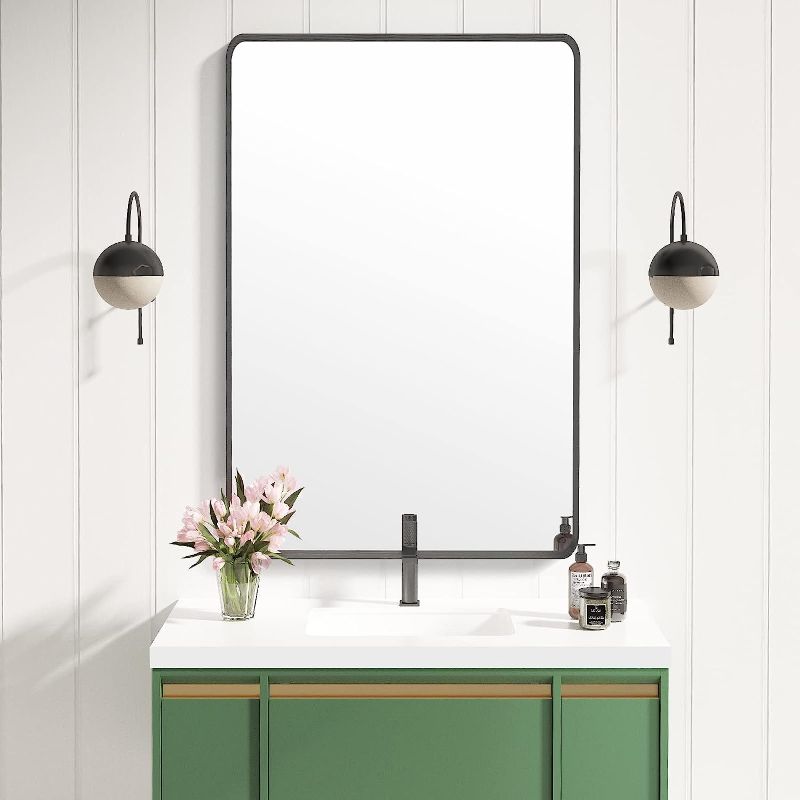 Photo 1 of ** NEW** Modern 22"x30" Black Bathroom Mirrors for Wall, Framed Rectangle Mirror with Rounded 