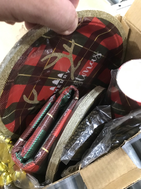 Photo 2 of arty Supplies Serve 25 and Christmas Banner, Buffalo Plaid Party Supplies, Red and Black Plaid Plates for First Birthday, Bachelorette, Baby Shower, Christmas, Flannel Party, Total 226PCS