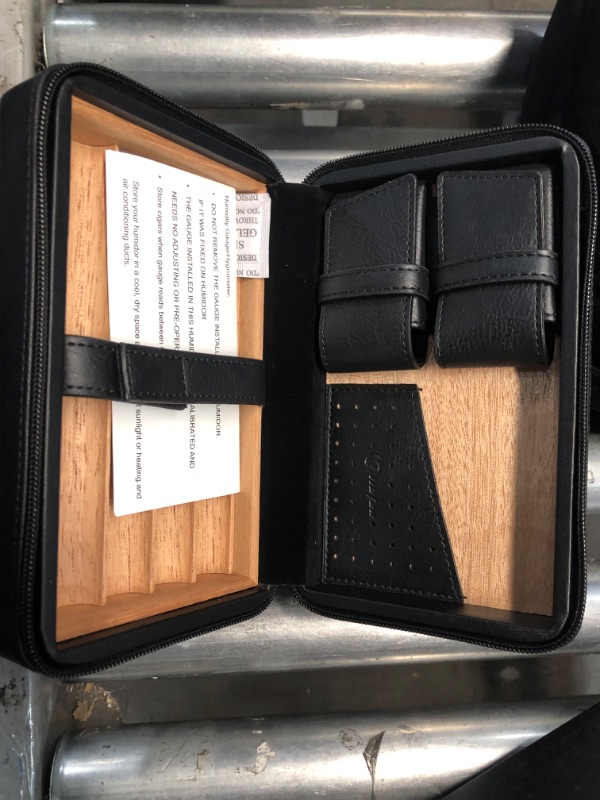 Photo 2 of TISFA Cigar Humidor, Cedar Wood Travel Portable Leather Cigar Case, Removable Cedar Tray for 4 Cigars (Checkerboard Lattice)