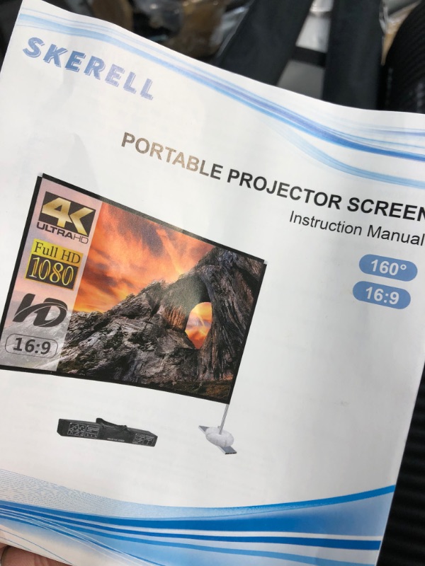 Photo 2 of SKERELL Deal for 100 inch Protable Projector Screen with Stand,4K 16:9 Outdoor Movie Screen with Carry Bag
