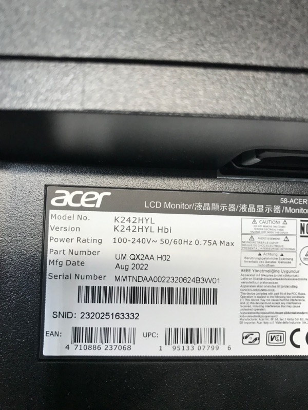 Photo 3 of Acer 23.8” Full HD (1920 x 1080) Computer Monitor