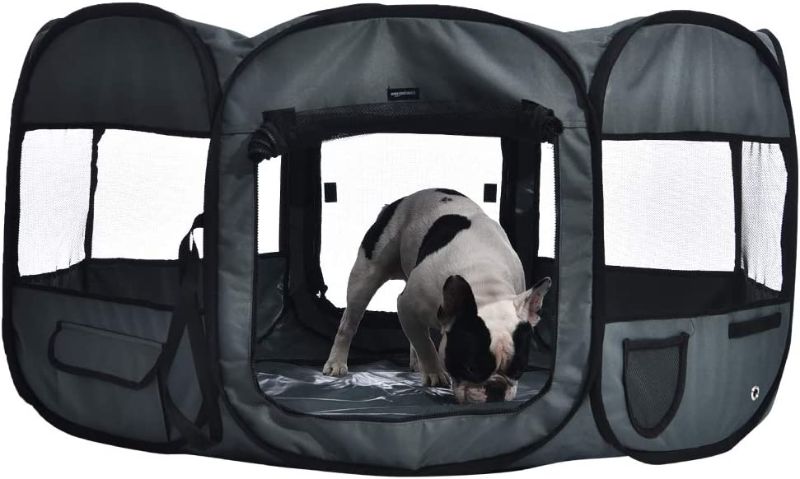 Photo 1 of Amazon Basics Portable Soft Pet Dog Travel Playpen, Large (45 x 45 x 24 Inches), Grey
