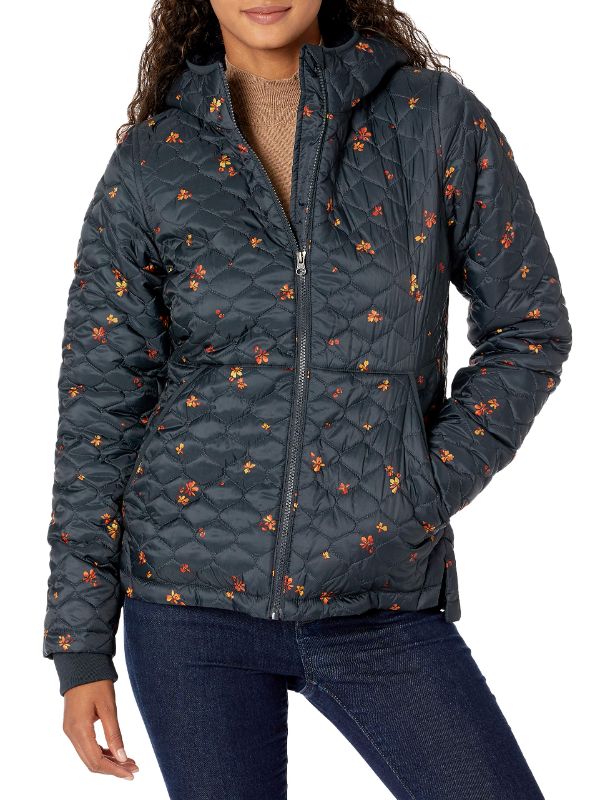 Photo 1 of Amazon Essentials Women's Lightweight Water-Resistant Sherpa-Lined Hooded Puffer Large Navy/Pink, Floral