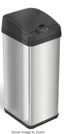 Photo 1 of 13 Gal. Pet-Proof Lid Touchless Sensor Trash Can with AbsorbX Odor Filter System, Stainless Steel, Wide Lid Opening
