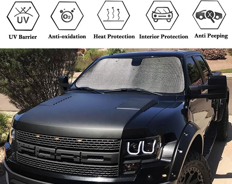 Photo 1 of Big Ant Front Car Sun Shade Windshield, Sunshade for F150 2009-2014, Blocks UV Rays Sun Visor Protector, Sunshades Easy to Use, Foldable Auto Shade for Truck , Silver