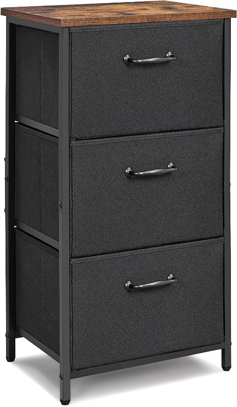 Photo 1 of LAND·VOI Storage Dresser with 3 Fabric Drawers,Night Stand for Bedroom, Office, Living Room, and Hallway Entryway Closets, Steel Frame Wood Top, Easy Pull Handle,Rustic Brown and Black
