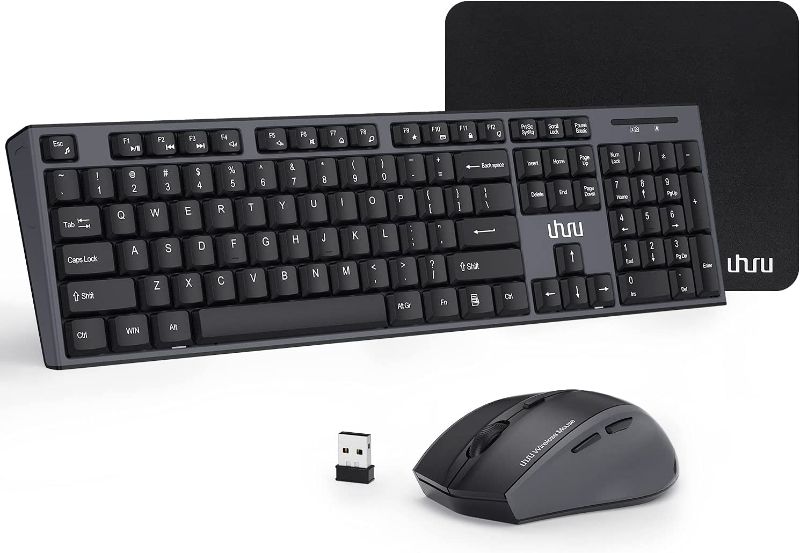 Photo 1 of Wireless Keyboard and Mouse, UHURU Full-Size Wireless Mouse and Keyboard Combo with Mouse Pad, 2.4GHz USB Wireless Keyboard for Laptop, Computer, PC, Compatible with Mac, Windows XP/7/8/10