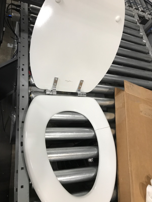 Photo 2 of *DAMAGED* MAYFAIR 1844CP 000 Toilet Seat with Chrome Hinges will Never Come Loose, ELONGATE , White 1 Pack Elongated Classic Metal Hinge - Chrome Toilet Seat