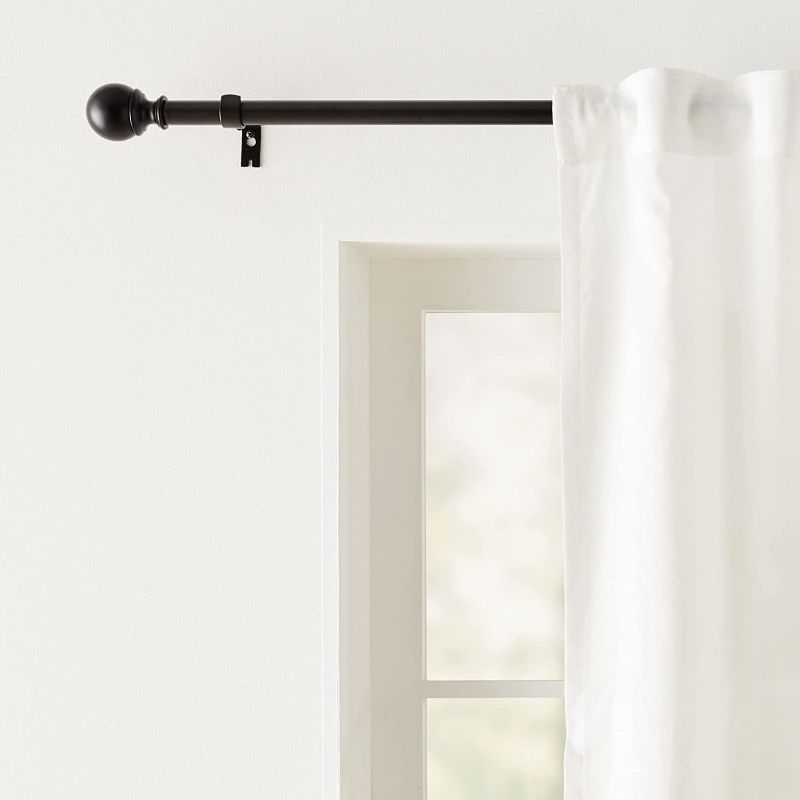 Photo 1 of -Inch Curtain Rod with Round Finials - 1-Pack, 72 to 144 Inch, Black