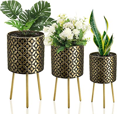 Photo 1 of HSORNA Planters for Indoor Plants, Large Plant Pots with Gold Legs, 8.3/9.7/11.3 Inch