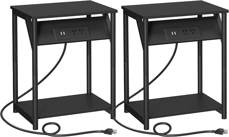 Photo 1 of VASAGLE Side Tables with Charging Station, Set of 2 End Tables with USB Ports and Outlets, Nightstands for Living Room, Bedroom, Plug-in Series, Black ULET372B16
