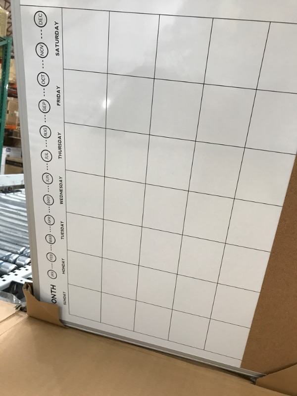 Photo 3 of Amazon Basics Monthly Calendar Whiteboard Dry Erase and Cork Board, Silver Aluminium Frame, 24 x 36 Inches Calendar Planner Board 24" x 36"