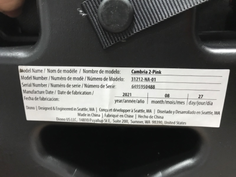 Photo 2 of Diono Cambria 2 XL, Dual Latch Connectors, 2-in-1 Belt Positioning Booster Seat, High-Back to Backless Booster with Space and Room to Grow, 8 Years 1 Booster Seat, Pink 2020 Pink