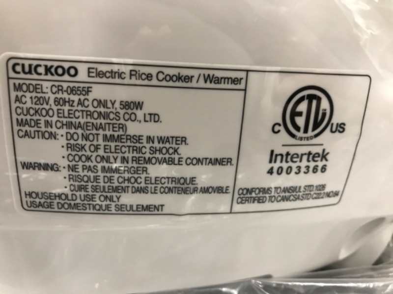 Photo 4 of ***TESTED. POWER ON***CUCKOO CR-0655F | 6-Cup (Uncooked) Micom Rice Cooker | 12 Menu Options: White Rice, Brown Rice & More, Nonstick Inner Pot, Designed in Korea | Red/White