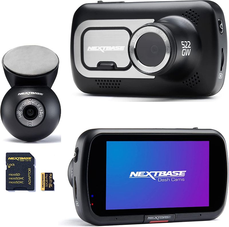 Photo 1 of *Factory Packaging-Opened for Inspection* Nextbase 522GW Dash Cam + Rear Cam and 32G Micro SD Card Bundle - QHD 1440p Dash Camera with Wi-Fi and Bluetooth + Micro SD Memory Card - with Adapter
