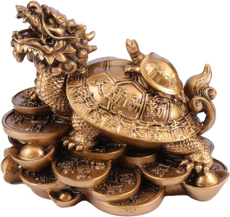 Photo 1 of *Minor Chip-See Photos* WINOMO Chinese Feng Shui Dragon Turtle Statue Resin Home Decoration Attract Wealth Good Luck Figurine Gift Ornament for Office Collection Tabletop (Bronze)
