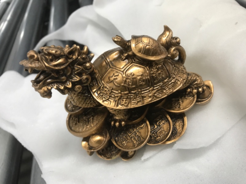 Photo 2 of *Minor Chip-See Photos* WINOMO Chinese Feng Shui Dragon Turtle Statue Resin Home Decoration Attract Wealth Good Luck Figurine Gift Ornament for Office Collection Tabletop (Bronze)
