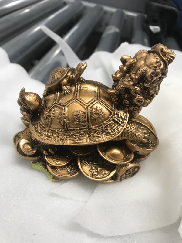 Photo 3 of *Minor Chip-See Photos* WINOMO Chinese Feng Shui Dragon Turtle Statue Resin Home Decoration Attract Wealth Good Luck Figurine Gift Ornament for Office Collection Tabletop (Bronze)
