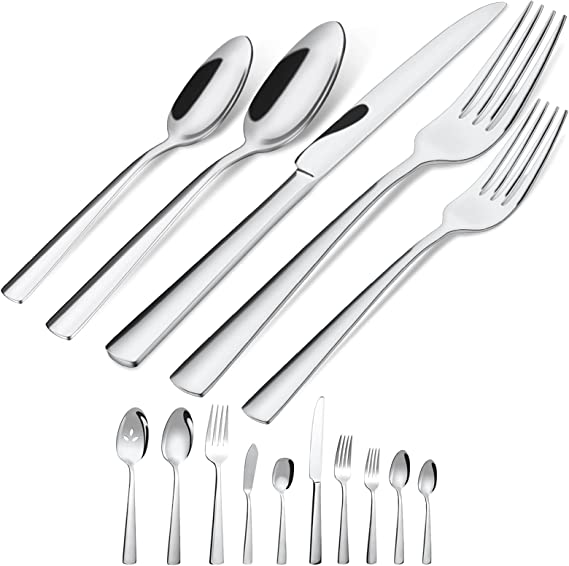 Photo 1 of 45-Piece Silverware Flatware Cutlery Set Service for 8, Durable 18/0 Stainless Steel Tableware in Ergonomic Design Size and Weight, Dishwasher Safe
