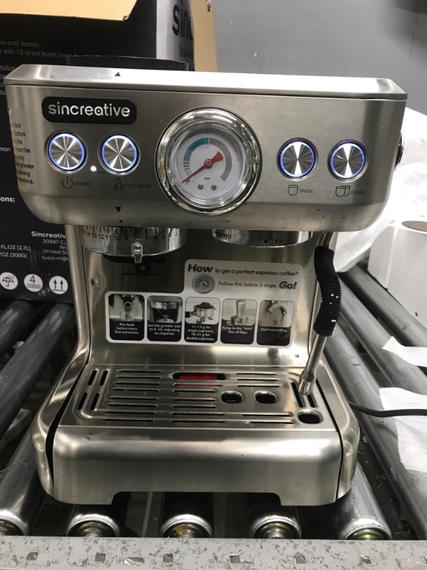 Photo 2 of Espresso Machine with Grinder and Milk Frother, 20 Bar Semi Automatic Espresso Coffee Machine Latte and Cappuccino Coffee Maker All in One Espresso Machine For Home Barista, Brushed Stainless Steel
