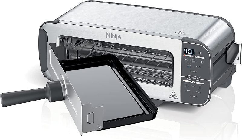 Photo 1 of *Tested* Ninja ST101 Foodi 2-in-1 Flip Toaster, 2-Slice Capacity, Compact Toaster Oven, Snack Maker, Reheat, Defrost, 1500 Watts, Stainless Steel
