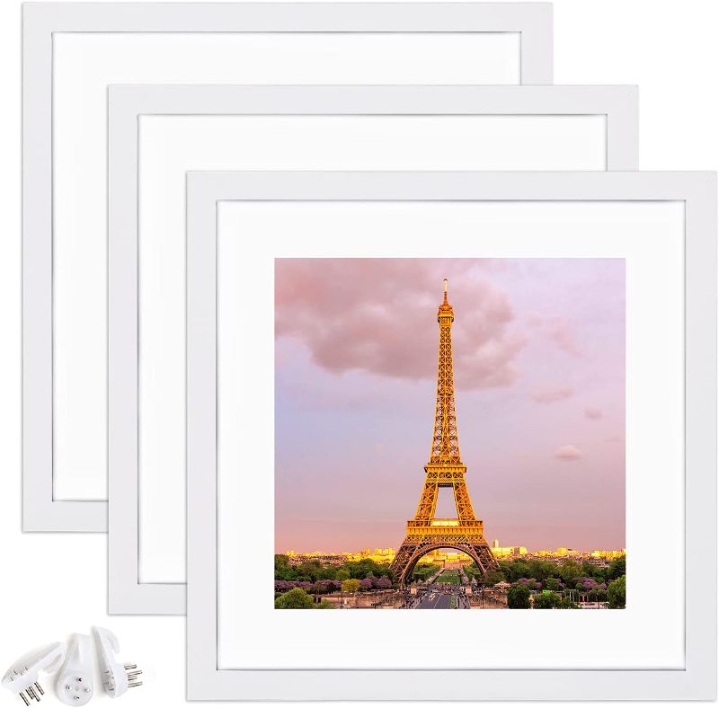 Photo 1 of *One Frame Sliced-See Photos* upsimples 16x16 Picture Frame Set of 3, Display Pictures 12x12 with Mat or 16x16 Without Mat, Multi Photo Frames Collage for Wall, White
