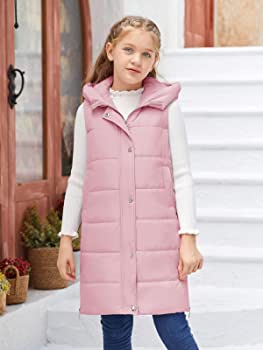 Photo 1 of Inorin Girls Down Vest Stand Collar Lightweight Thick Sleeveless Hooded Long Coats Jacket Outerwear Gilet With Pockets
