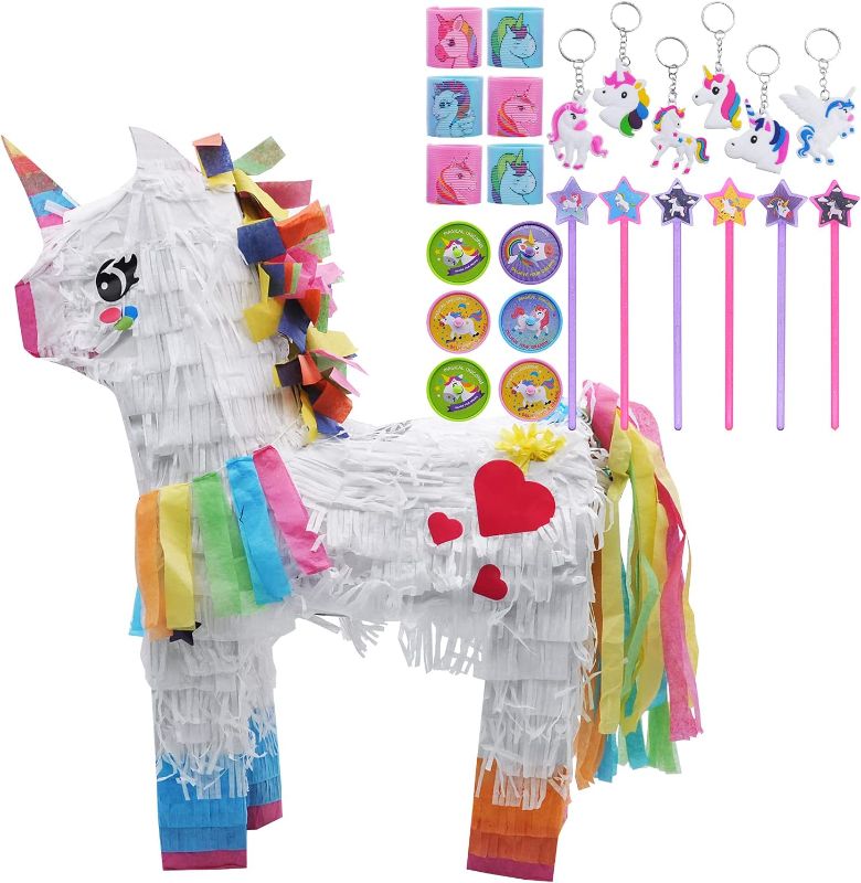 Photo 1 of Cinco De Mayo Big Unicorn Pinata 15"x13"x5"with 24 accessories for Fun Fiesta Taco Party Supplies, Birthday Party, Cinco De Mayo, Fiestas Decorations Party Favors, Luau Event Photo Props
