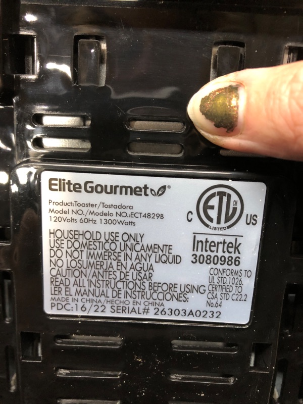 Photo 4 of ***TESTED WORKING*** Elite Gourmet ECT4829B Long Slot 4 Slice Toaster, 6 Toast Settings Toaster Defrost, Reheat, Cancel Functions, Slide Out Crumb Tray, Extra Wide Slots for Bagels Waffles, Black Black Slot Toaster