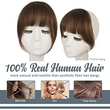 Photo 1 of Clip in Bangs, BARSDAR 100% Human Hair Bangs Extensions French Bangs Neat Bangs with Temples Clip on Fringe Bangs Real Hair for Women Natural Color Washable/Dyeable(French-Golden Chestnut Brown)
