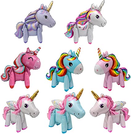 Photo 1 of 3D Unicorn Balloons for Birthday Party, Wedding, Baby Shower Decoration Supplies, Party Foil Balloon for Children Kids Gift & Toys (8 Pack)
