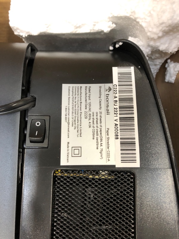 Photo 1 of Used minor damaged) Bonsaii Paper Shredder, 20-Sheet Cross-Cut Paper Shredder for Office Heavy Duty 20-Minutes Shredders with 6.6 Gallon Pullout Basket & 4 Casters for Credit Cards/Mail/Staples/Clips (C222-A) 20 Sheet