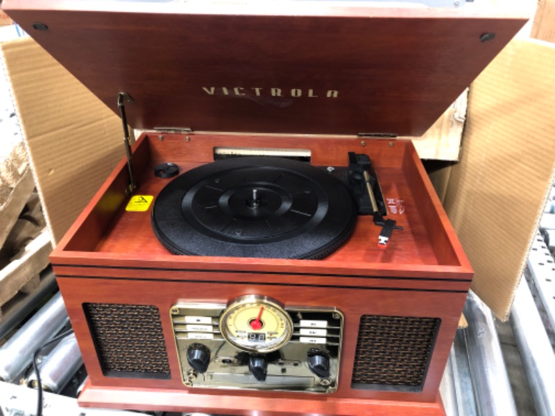 Photo 2 of Non functional) Victrola Nostalgic 7-in-1 Bluetooth Record Player & Multimedia Center with Built-in Speakers - 3-Speed Turntable, CD & Cassette Player, AM/FM Radio, USB | Wireless Music Streaming | Mahogany Mahogany (USB) Entertainment Center