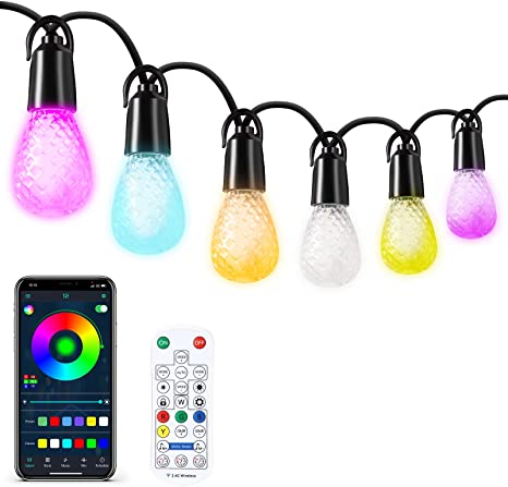 Photo 1 of LUCKYLUX 49ft Smart Outdoor String Lights,Patio Lights Work with Wi-Fi & App Control,Color String Lights 25 LED Bulbs,IP65 Waterproof Shatterproof,Dimmable for Garden, Backyard, Balcony, Party
