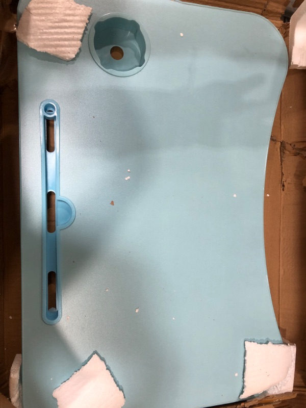 Photo 2 of Used / minor damaged ** KPX Portable Laptop Bed Table, Fordable Lap Desk with Cup Slot & Notebook Stand Breakfast Bed Trays for Eating and Laptops Book Holder Lap Desk for Floor,Couch, Sofa, Bed, Terrace, Balcony (Blue)