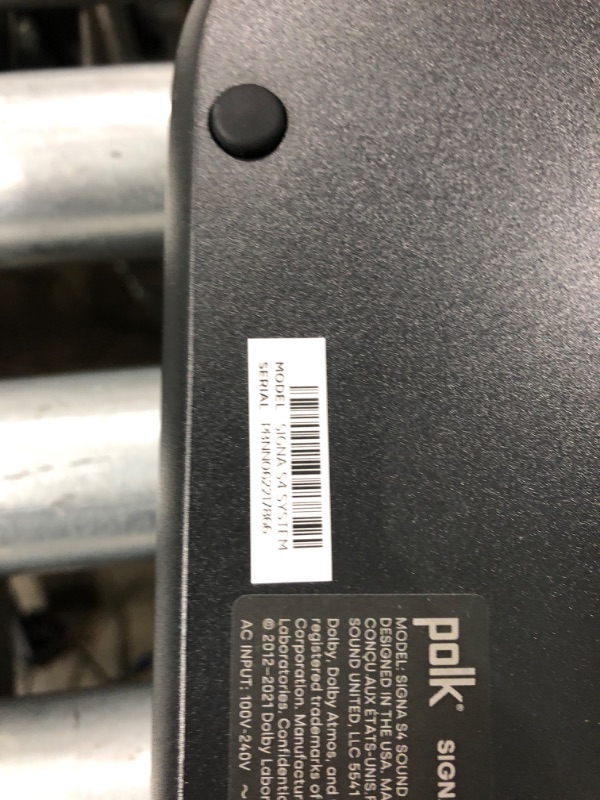 Photo 7 of Used / missing power cords un able to test item **Polk Audio Signa S4 Ultra-Slim Sound Bar for TV with Wireless Subwoofer, Dolby Atmos 3D Surround Sound, Compatible with 8K, 4K, HD TV, eARC and Bluetooth, Black S4 Soundbar + Subwoofer w/ Dolby Atmos