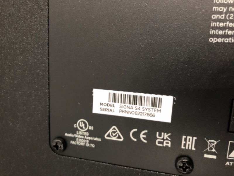 Photo 1 of Used / missing power cords un able to test item **Polk Audio Signa S4 Ultra-Slim Sound Bar for TV with Wireless Subwoofer, Dolby Atmos 3D Surround Sound, Compatible with 8K, 4K, HD TV, eARC and Bluetooth, Black S4 Soundbar + Subwoofer w/ Dolby Atmos