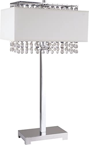 Photo 1 of 27.5"H Chrome Table Desk Lamp with White Linen and Faux Crystal Shades - 733WH
