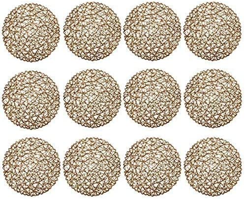 Photo 1 of 12 Pack Round Paper Woven Placemats (15 Inches), Wood placemats Rattan placemats Brown Paper Round Straw placemats for Dining, Party and Wedding