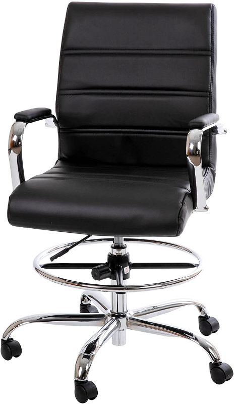 Photo 1 of Flash Furniture Adjustable Height Drafting Chair - Contemporary Mid-Back Black LeatherSoft Drafting Stool Chair - Adjustable Foot Ring & Chrome Base
