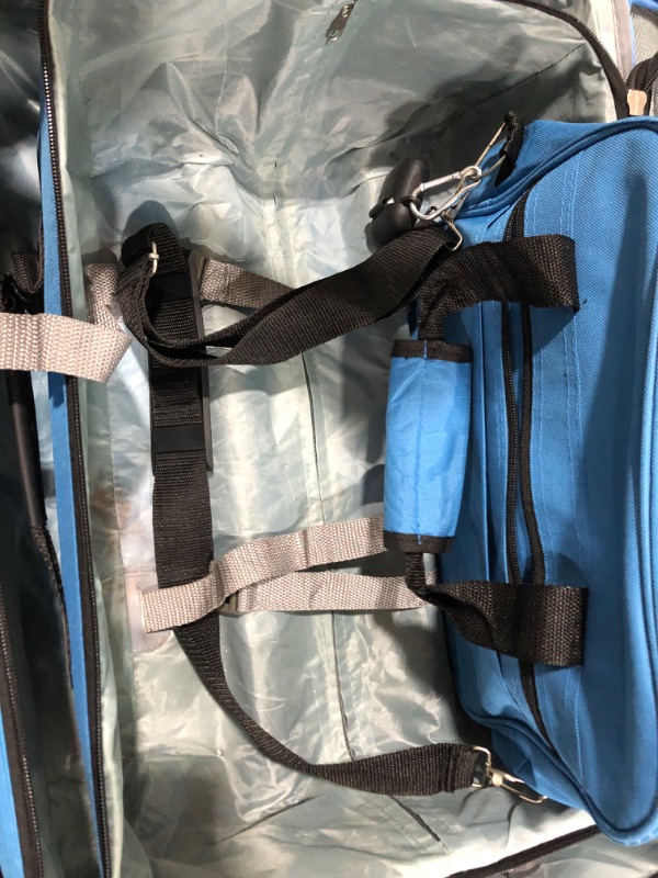 Photo 11 of **KEYS ARE IN POCKET TO LARGER SUITCASE, BRAND TAG IS FALLING OFF. SEE PHOTOS**
Rockland Journey Softside Upright Luggage Set, Blue, 4-Piece (14/19/24/28) 4-Piece Set (14/19/24/28) Blue