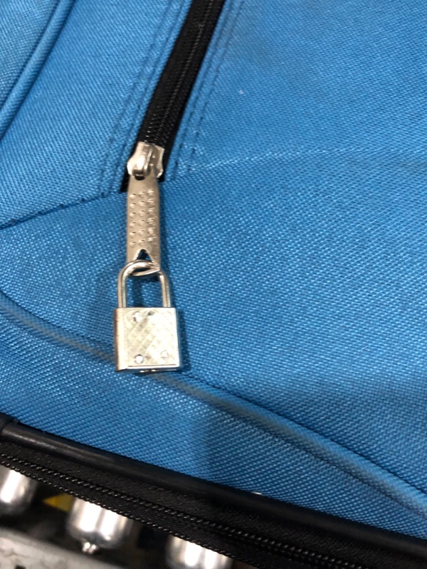 Photo 1 of **KEYS ARE IN POCKET TO LARGER SUITCASE, BRAND TAG IS FALLING OFF. SEE PHOTOS**
Rockland Journey Softside Upright Luggage Set, Blue, 4-Piece (14/19/24/28) 4-Piece Set (14/19/24/28) Blue