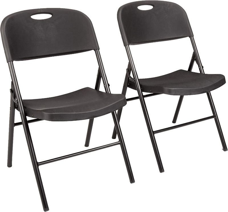 Photo 1 of Amazon Basics Folding Plastic Chair, 350-Pound Capacity, Black, 2-Pack