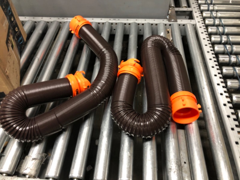 Photo 2 of Camco 20' (39742) RhinoFLEX 20-Foot RV Sewer Hose Kit, Swivel Transparent Elbow with 4-in-1 Dump Station Fitting-Storage Caps Included , Black , Brown 20ft Sewer Hose Kit Frustration-Free Packaging
MISSING ALL BLACK CAPS HOSES ONLY