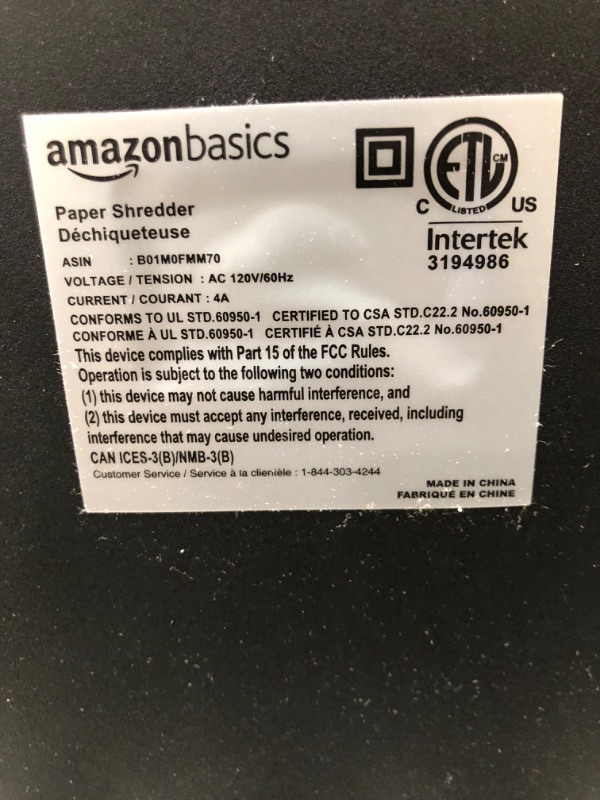 Photo 4 of Amazon Basics 15-Sheet Cross-Cut Paper, CD Credit Card Office Shredder 15 Sheet - original model Shredder-
NONE FUCTIONAL NEEDS REPAIR