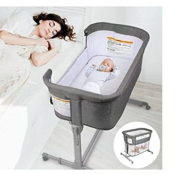 Photo 1 of 3 in 1 Baby Bassinet Bedside Sleeper & Playpen Easy Folding Portable Crib (Grey)
