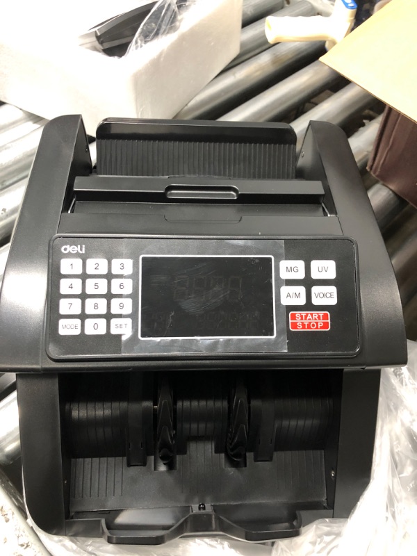 Photo 5 of ***TESTED/ TURNS ON**** Deli Money Counter, Bill Counting Machine with UV/MG/IR Counterfeit Detection, Bill Counter with LED Display, 1,000 Notes Per Minute, Doesn't Count Value of Bills