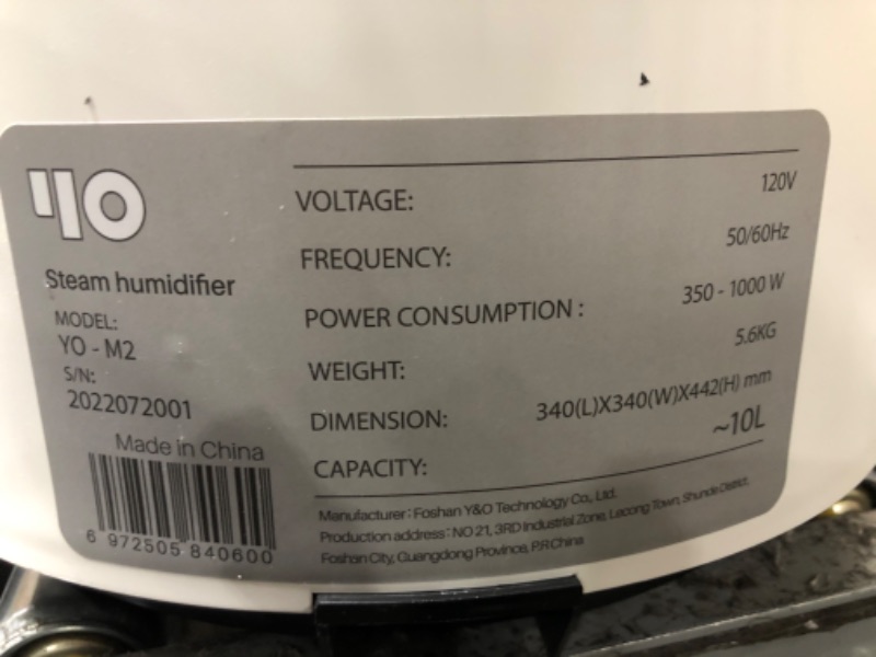 Photo 5 of ***TESTED/ TURNS ON*** Humidifiers for Large Room, Y&O 10L(2.64Gal) Steam Whole House Humidifier with Auto Shut Off, 3 Level Mist Maximum 1200ml/H Output, Covering up to 1000 sq.ft White